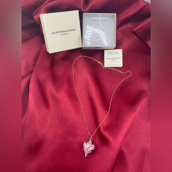 Murrina Murano Venezia Pink Swirl Heart Pendant Necklace - Picture 3 of 6